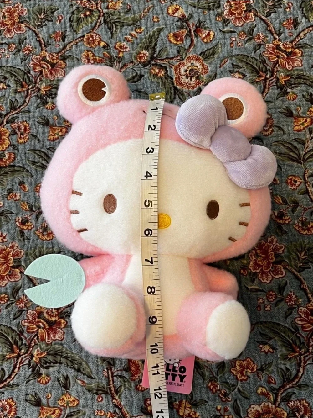 Sanrio Hello Kitty Pink Plush Toy Frog Suit with Purple Bow